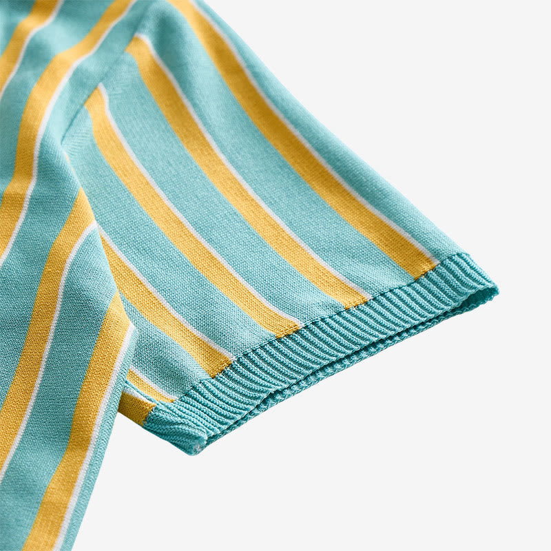 Polo homme à rayures verticales turquoise et or - image 7