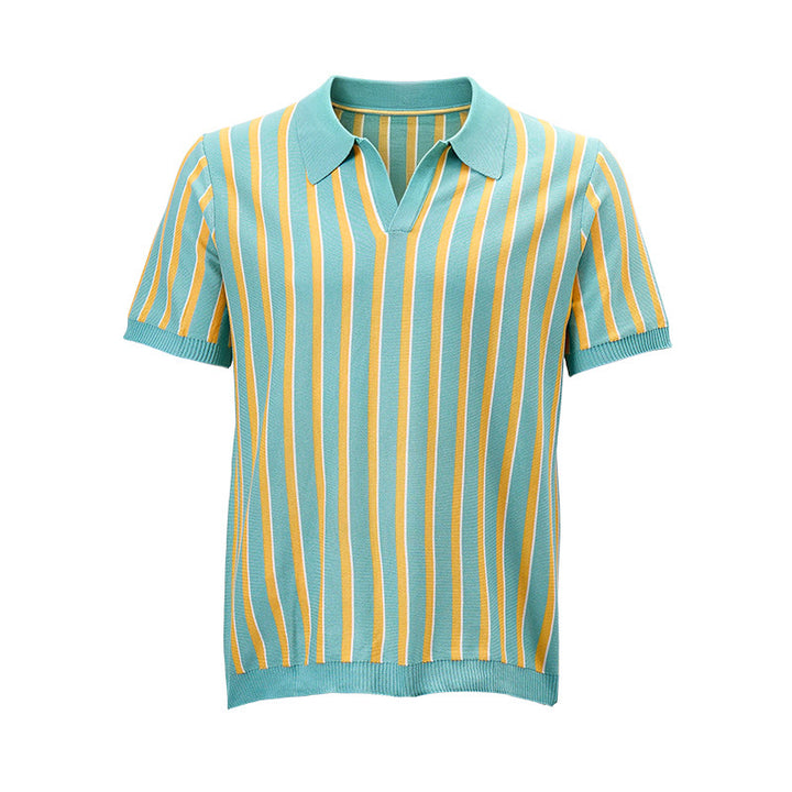 Polo homme à rayures verticales turquoise et or - image 8
