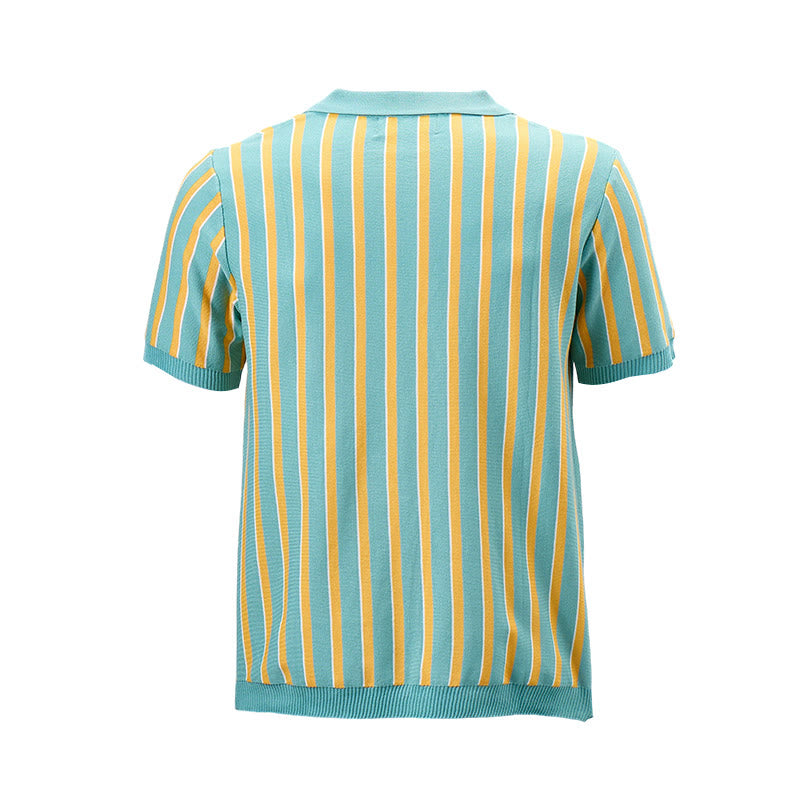Polo homme à rayures verticales turquoise et or - image 9