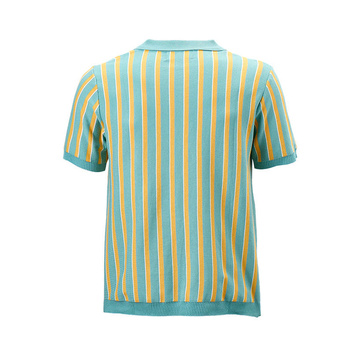 Polo homme à rayures verticales turquoise et or - image 9