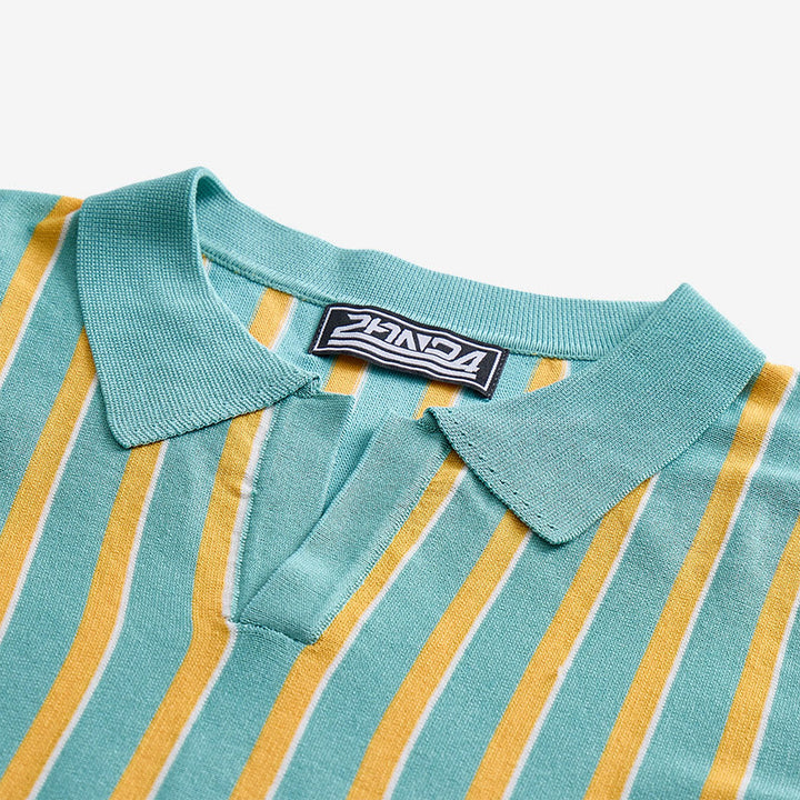 Polo homme à rayures verticales turquoise et or - image 4