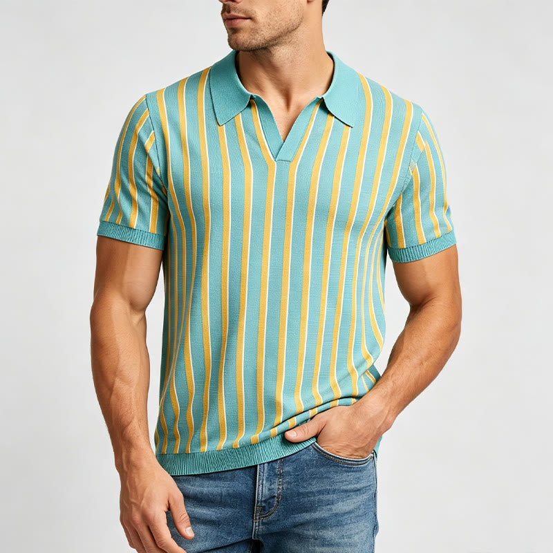 Polo homme à rayures verticales turquoise et or - image 1
