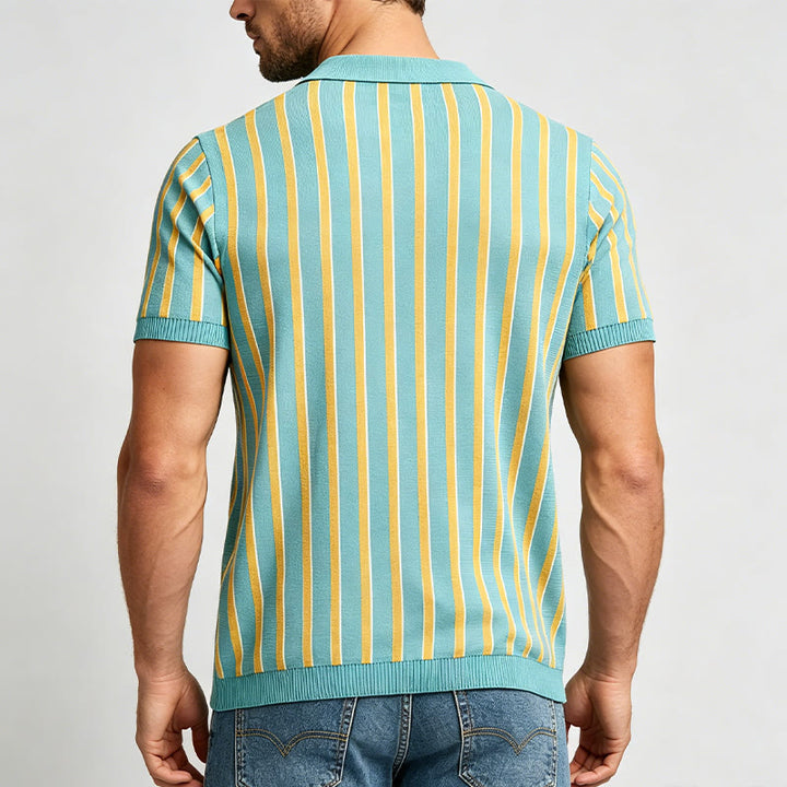 Polo homme à rayures verticales turquoise et or - image 3
