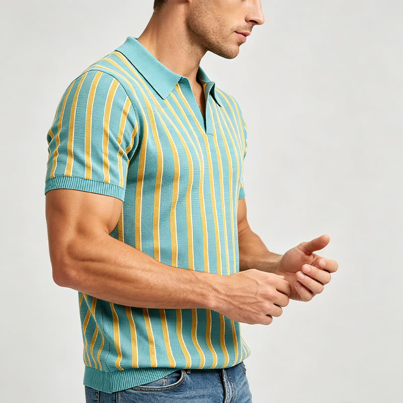 Polo homme à rayures verticales turquoise et or - image 2