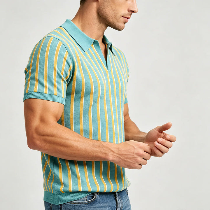 Polo homme à rayures verticales turquoise et or - image 2