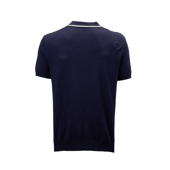 Polo homme rétro à rayures color-block bleu marine et sauge - image 10