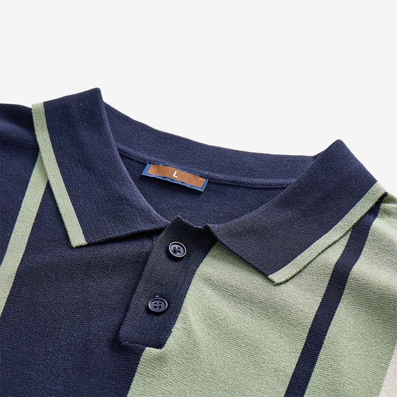 Polo homme rétro à rayures color-block bleu marine et sauge - image 4