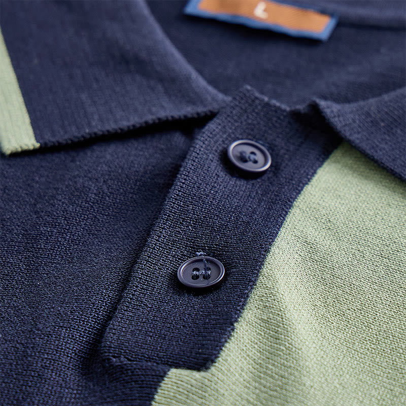 Polo homme rétro à rayures color-block bleu marine et sauge - image 5