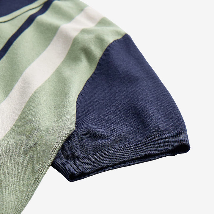 Polo homme rétro à rayures color-block bleu marine et sauge - image 8
