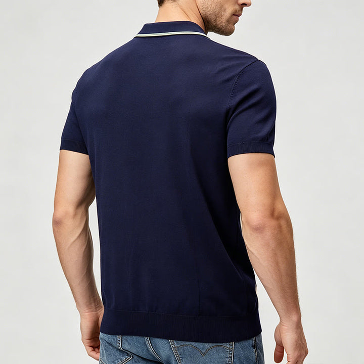 Polo homme rétro à rayures color-block bleu marine et sauge - image 3