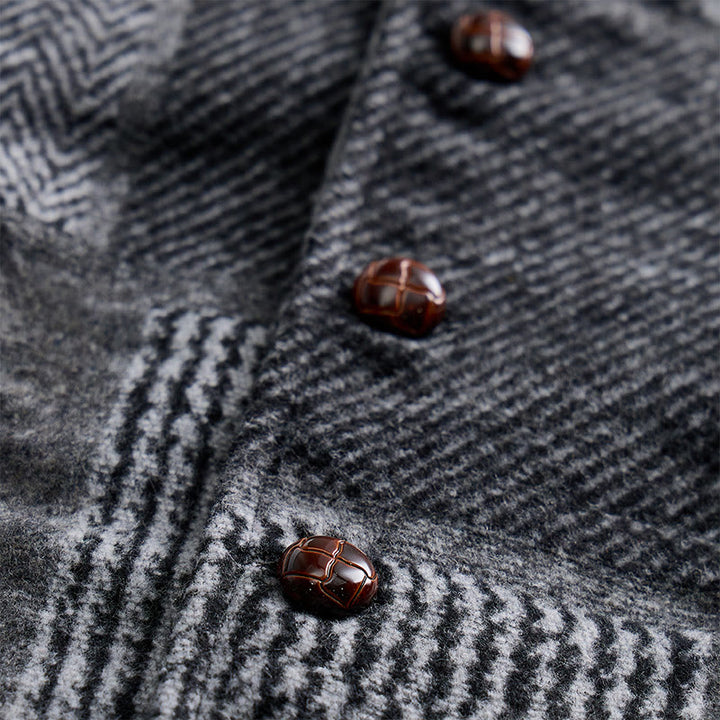 Gilet de costume gris patchwork à chevrons et pied-de-poule pour homme - image 4