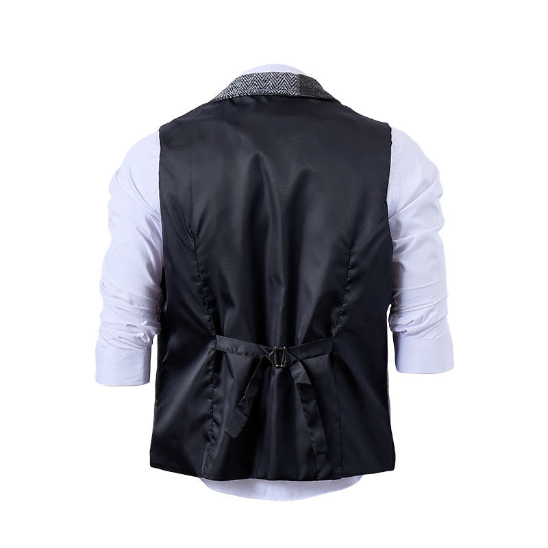 Gilet de costume gris patchwork à chevrons et pied-de-poule pour homme - image 9
