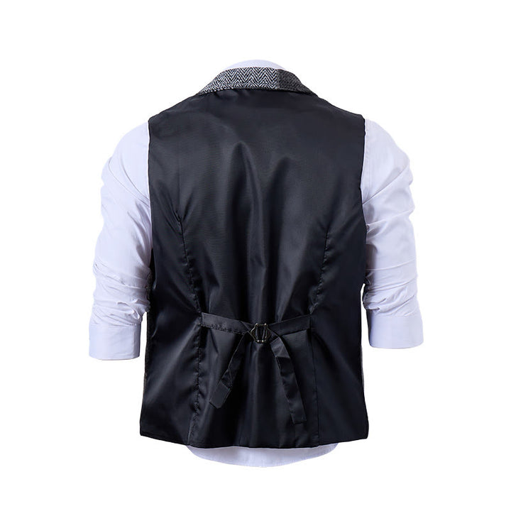 Gilet de costume gris patchwork à chevrons et pied-de-poule pour homme - image 9