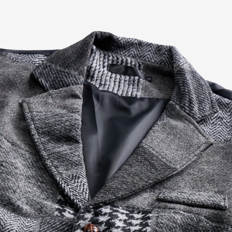 Gilet de costume gris patchwork à chevrons et pied-de-poule pour homme - image 3