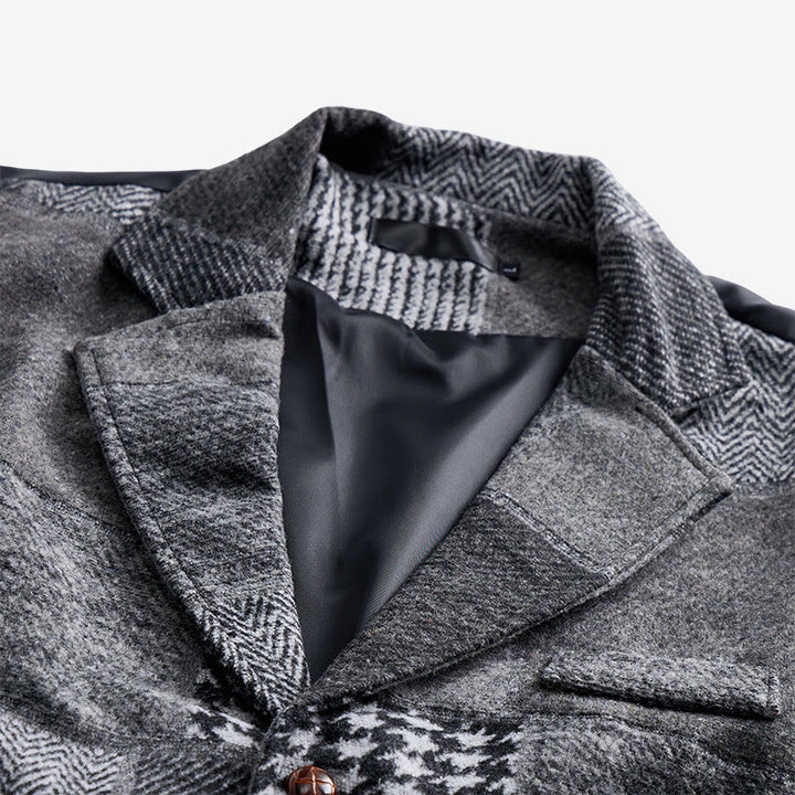 Gilet de costume gris patchwork à chevrons et pied-de-poule pour homme - image 3