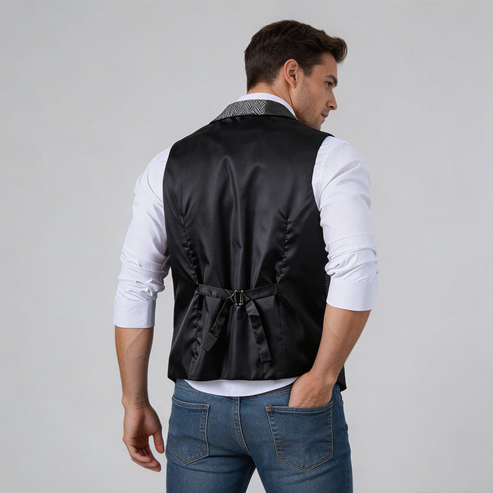 Gilet de costume gris patchwork à chevrons et pied-de-poule pour homme - image 2