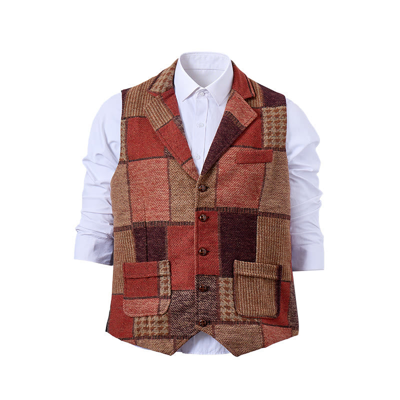 Gilet de costume homme à motifs chevrons patchwork aux tons chauds - image 0