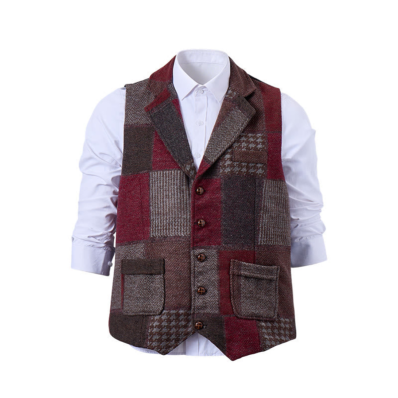 Gilet de costume homme à motifs chevrons patchwork aux tons chauds - image 11