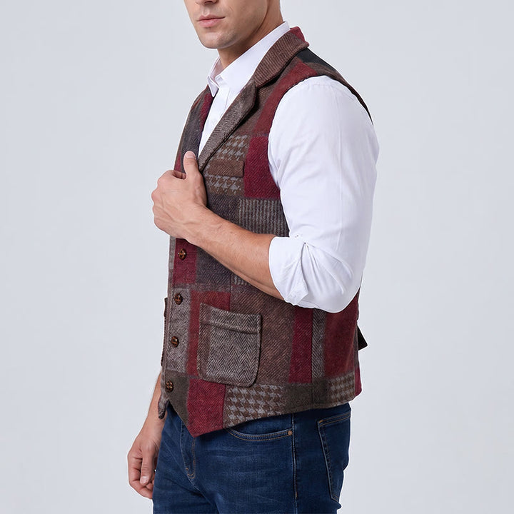 Gilet de costume homme à motifs chevrons patchwork aux tons chauds - image 14