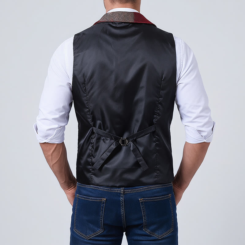 Gilet de costume homme à motifs chevrons patchwork aux tons chauds - image 15