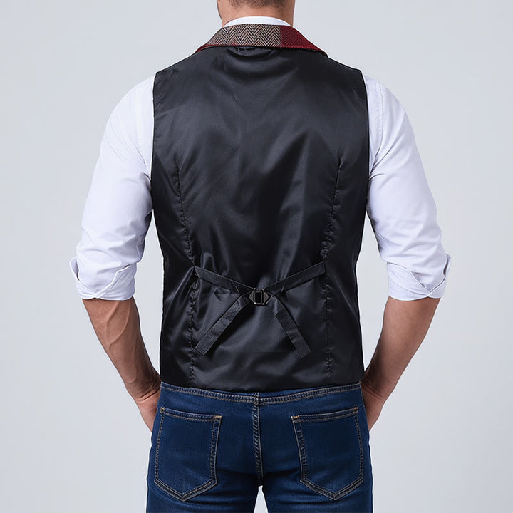Gilet de costume homme à motifs chevrons patchwork aux tons chauds - image 15