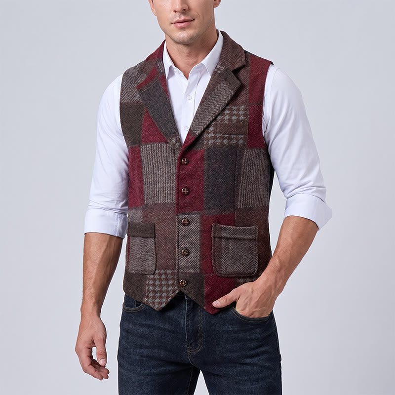 Gilet de costume homme à motifs chevrons patchwork aux tons chauds - image 13