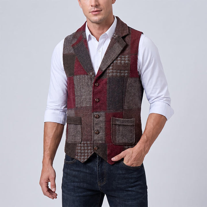Gilet de costume homme à motifs chevrons patchwork aux tons chauds - image 13
