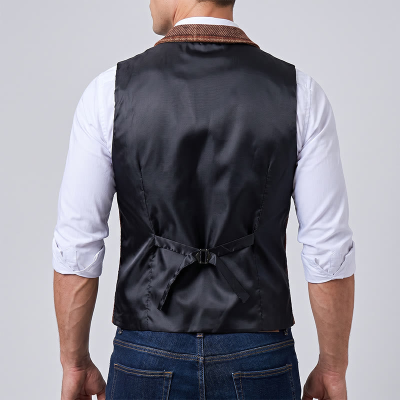 Gilet de costume homme à motifs chevrons patchwork aux tons chauds - image 4