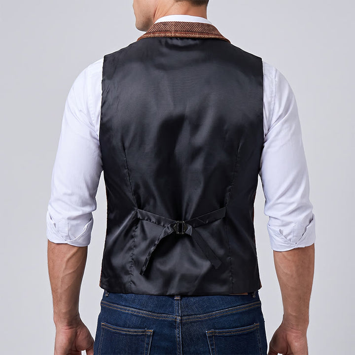 Gilet de costume homme à motifs chevrons patchwork aux tons chauds - image 4