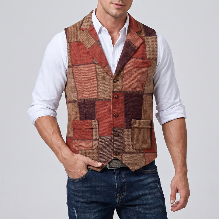 Gilet de costume homme à motifs chevrons patchwork aux tons chauds - image 2