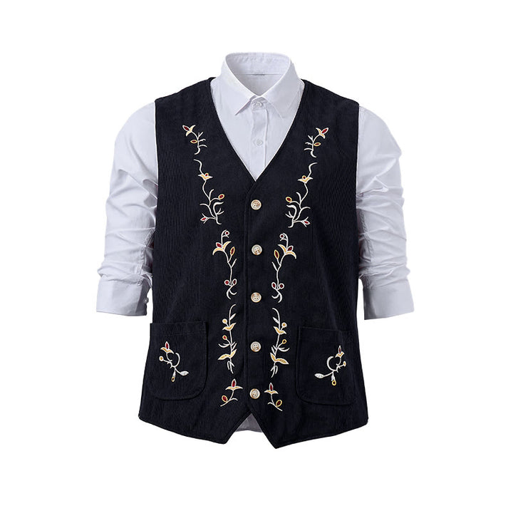 Gilet de costume élégant pour homme, brodé de motifs floraux et de vigne - image 14