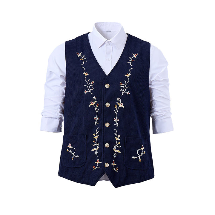 Gilet de costume élégant pour homme, brodé de motifs floraux et de vigne - image 11