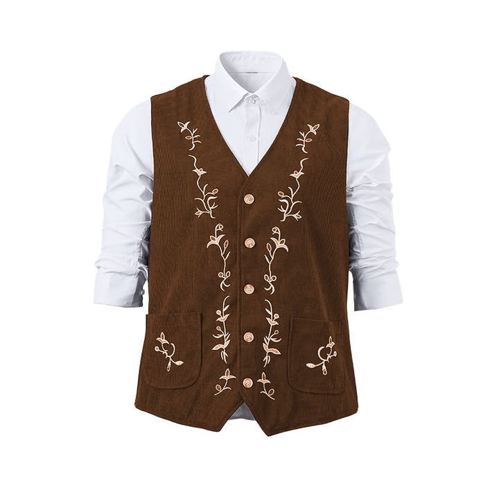 Gilet de costume élégant pour homme, brodé de motifs floraux et de vigne - image 13