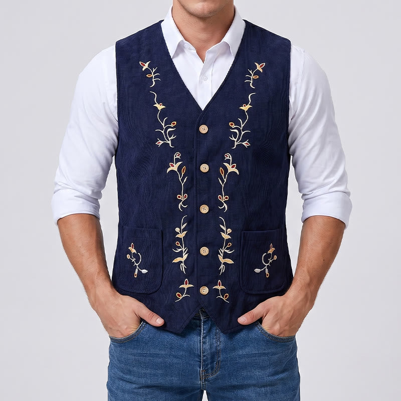 Gilet de costume élégant pour homme, brodé de motifs floraux et de vigne - image 1