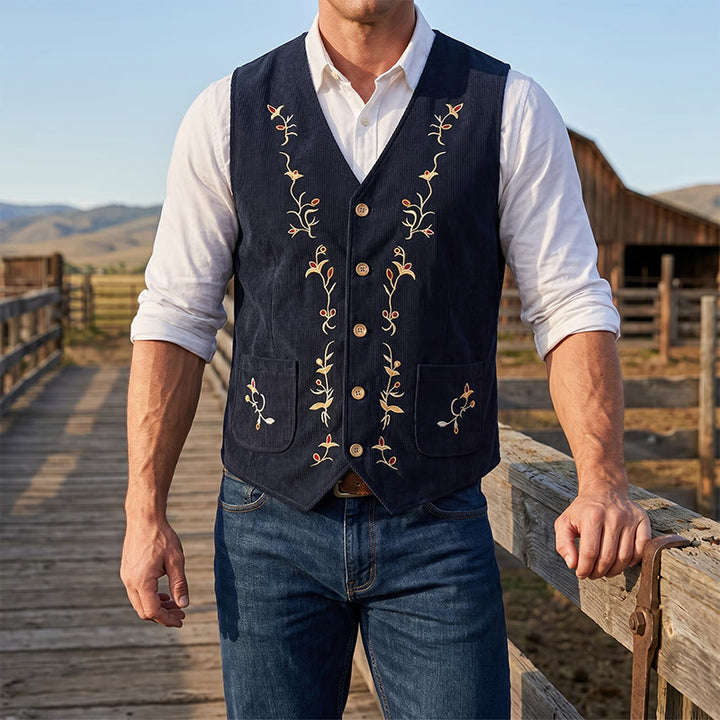 Gilet de costume élégant pour homme, brodé de motifs floraux et de vigne - Noir - 2XL - image 5