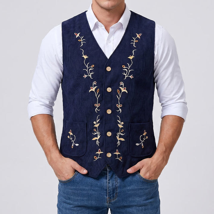 Gilet de costume élégant pour homme, brodé de motifs floraux et de vigne - image 1