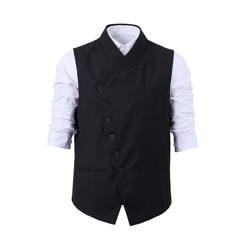 Gilet de costume formel pour homme, coupe moderne et asymétrique, à revers. - image 12