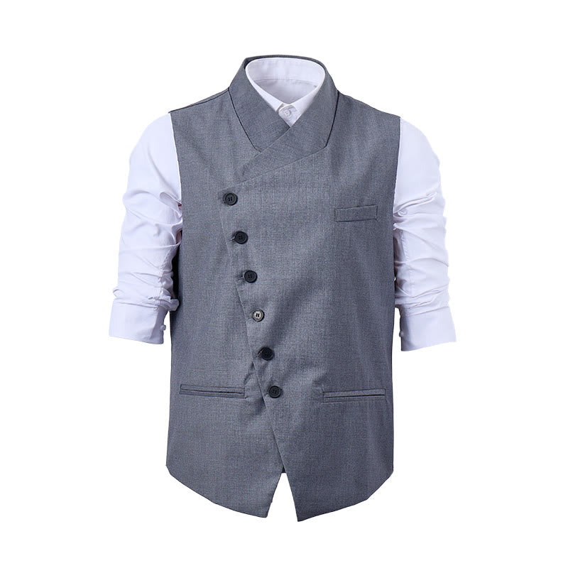 Gilet de costume formel pour homme, coupe moderne et asymétrique, à revers. - image 10