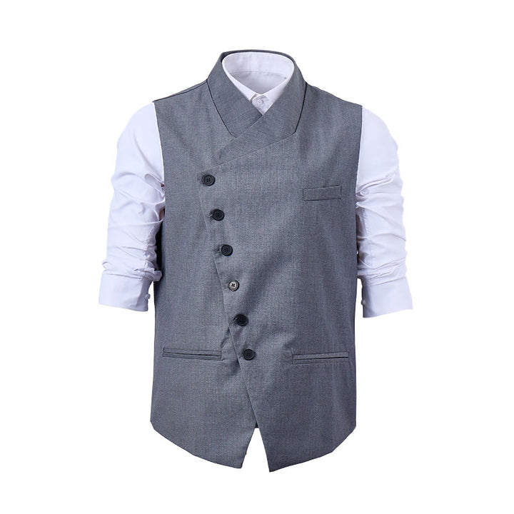 Gilet de costume formel pour homme, coupe moderne et asymétrique, à revers. - image 10
