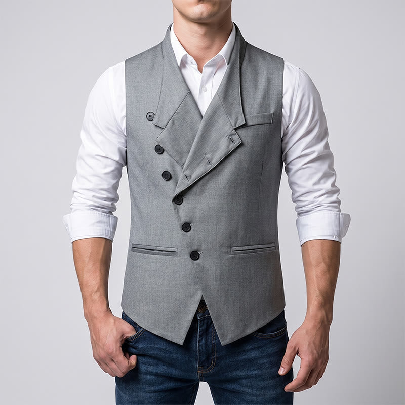 Gilet de costume formel pour homme, coupe moderne et asymétrique, à revers. - image 1