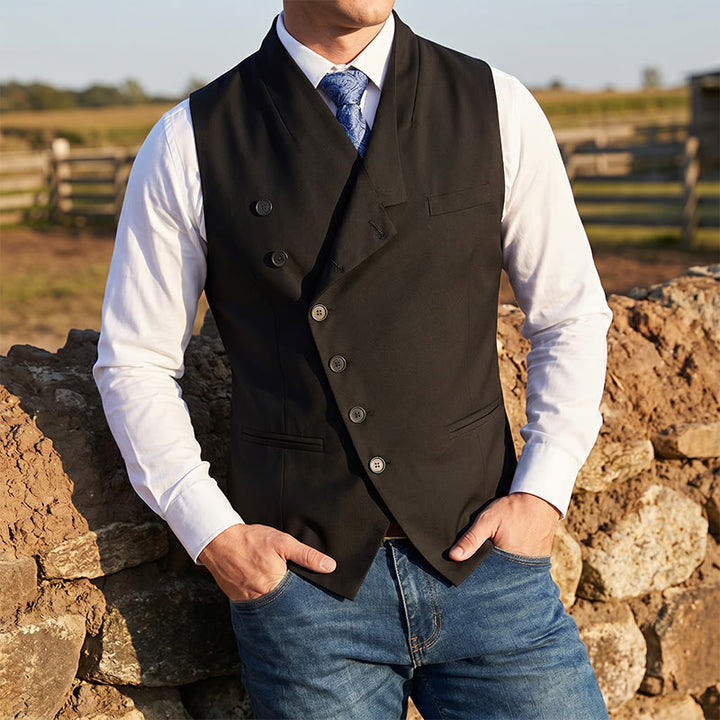 Gilet de costume formel pour homme, coupe moderne et asymétrique, à revers. - Noir - 2XL - image 4