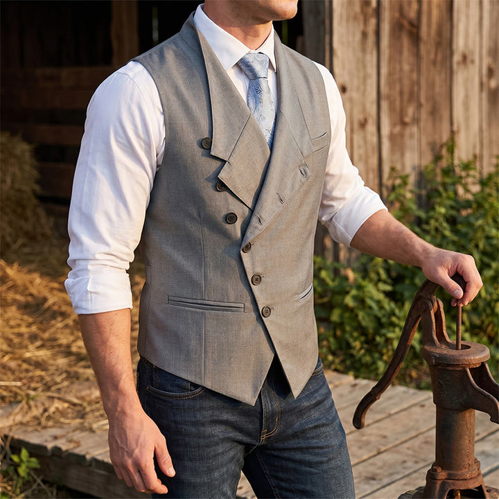 Gilet de costume formel pour homme, coupe moderne et asymétrique, à revers. - Gris - 2XL - image 0