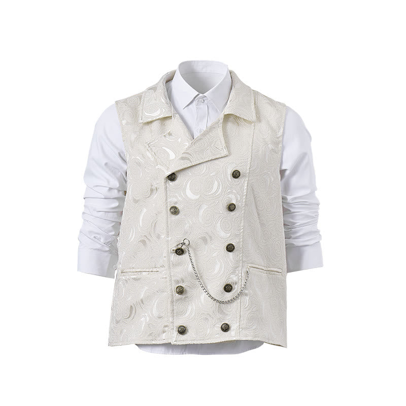 Gilet de costume croisé pour homme en jacquard floral avec détail de chaîne - Blanc - 2XL - image 14