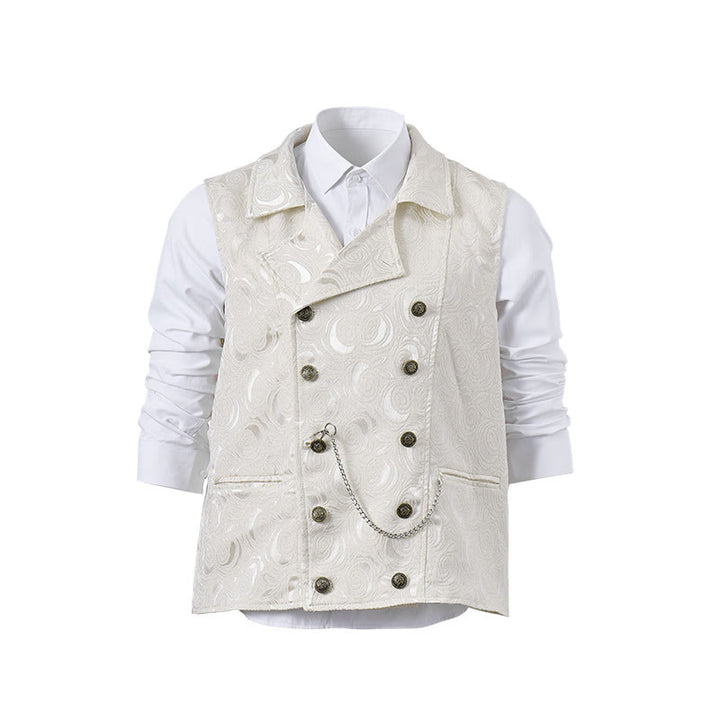 Gilet de costume croisé pour homme en jacquard floral avec détail de chaîne - Blanc - 2XL - image 14