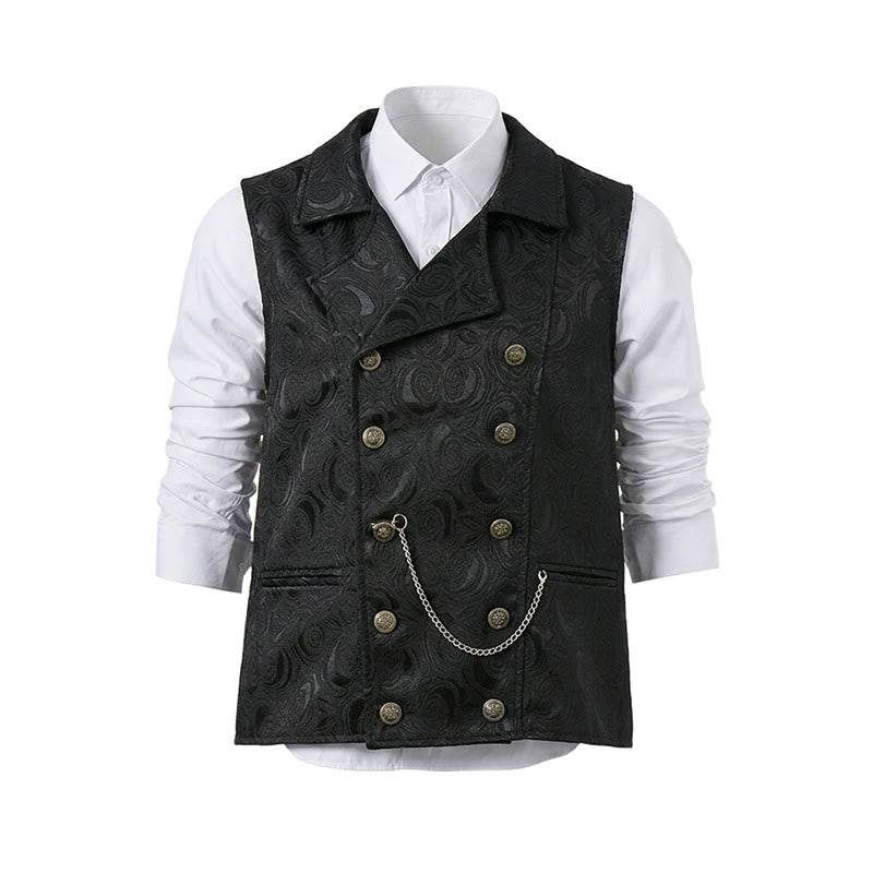 Gilet de costume croisé pour homme en jacquard floral avec détail de chaîne - image 12