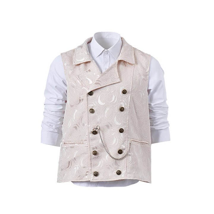 Gilet de costume croisé pour homme en jacquard floral avec détail de chaîne - image 10
