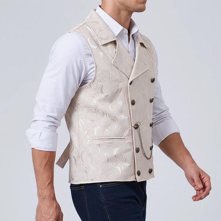 Gilet de costume croisé pour homme en jacquard floral avec détail de chaîne - image 3