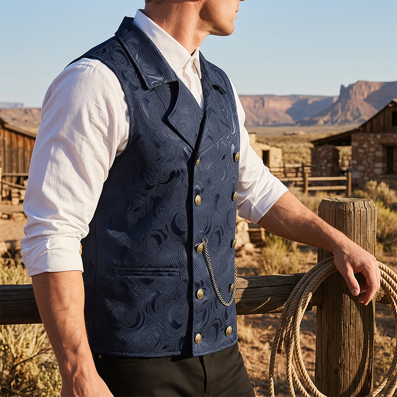 Gilet de costume croisé pour homme en jacquard floral avec détail de chaîne - Marine - 2XL - image 5