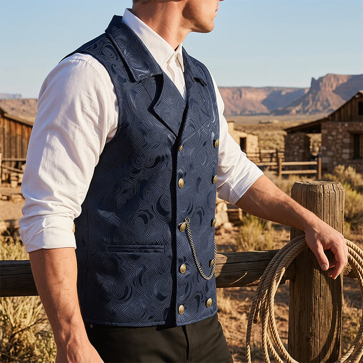 Gilet de costume croisé pour homme en jacquard floral avec détail de chaîne - Marine - 2XL - image 5
