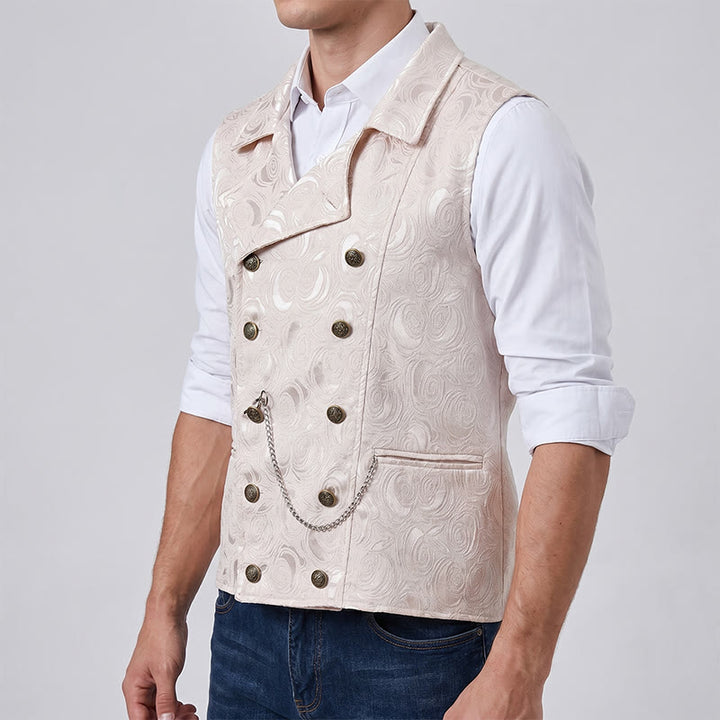Gilet de costume croisé pour homme en jacquard floral avec détail de chaîne - image 2